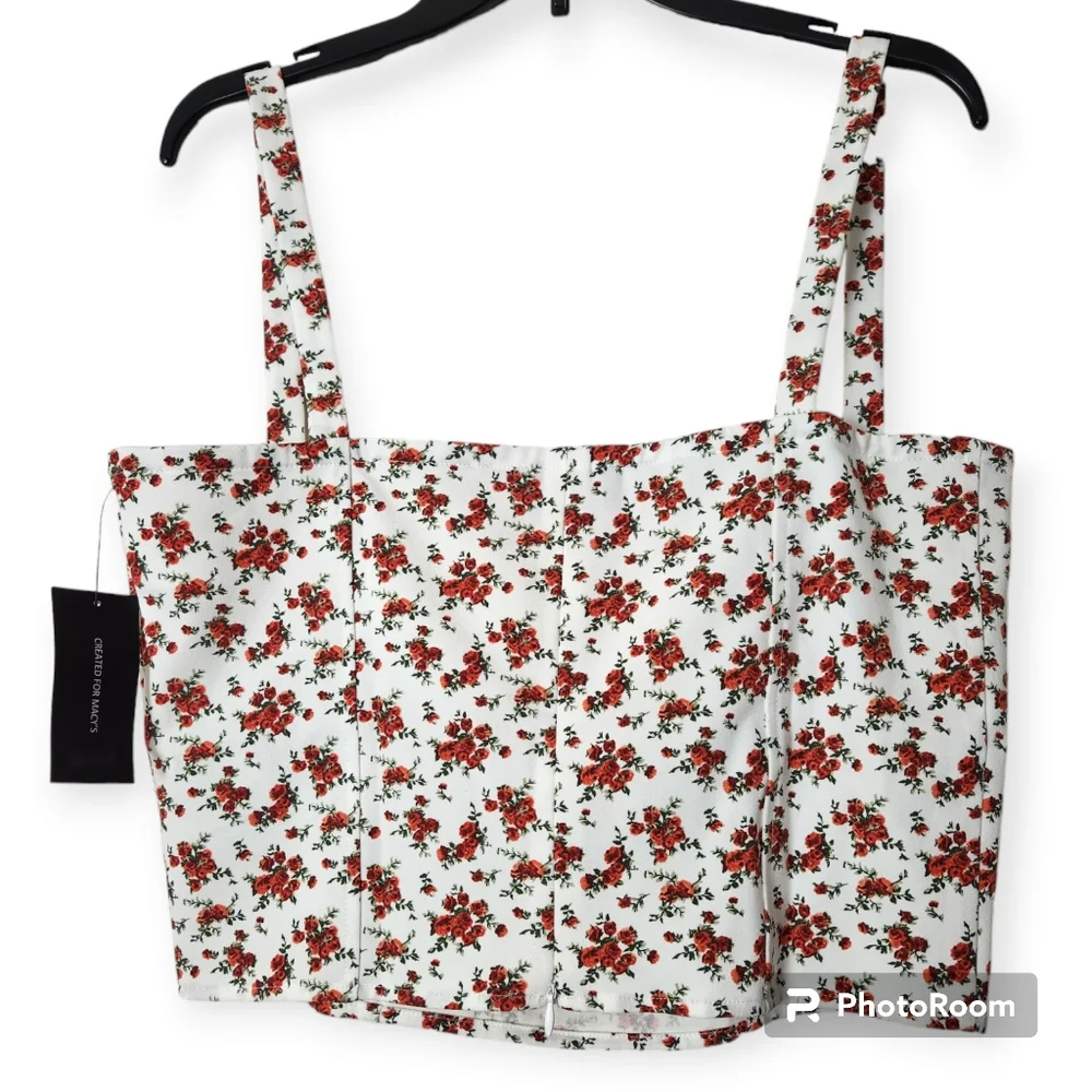 Danielle Bernstein Summer White/Red Floral Crop Top size 10 - Picture 2 of 9